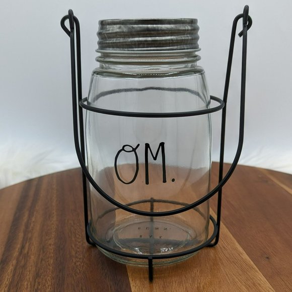 Rae Dunn Black Glass Om Hanging Jar Lantern Holder Candle Wire Light Home Decor - Picture 12 of 12